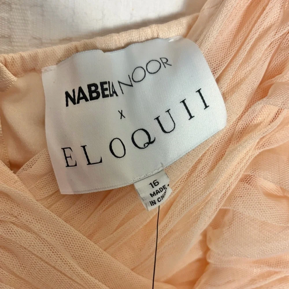 Eloquii Nabela Noor Peach Pink Tiered Puff Sleeve Glinda Style Dress Size 16 NEW - Picture 6 of 14